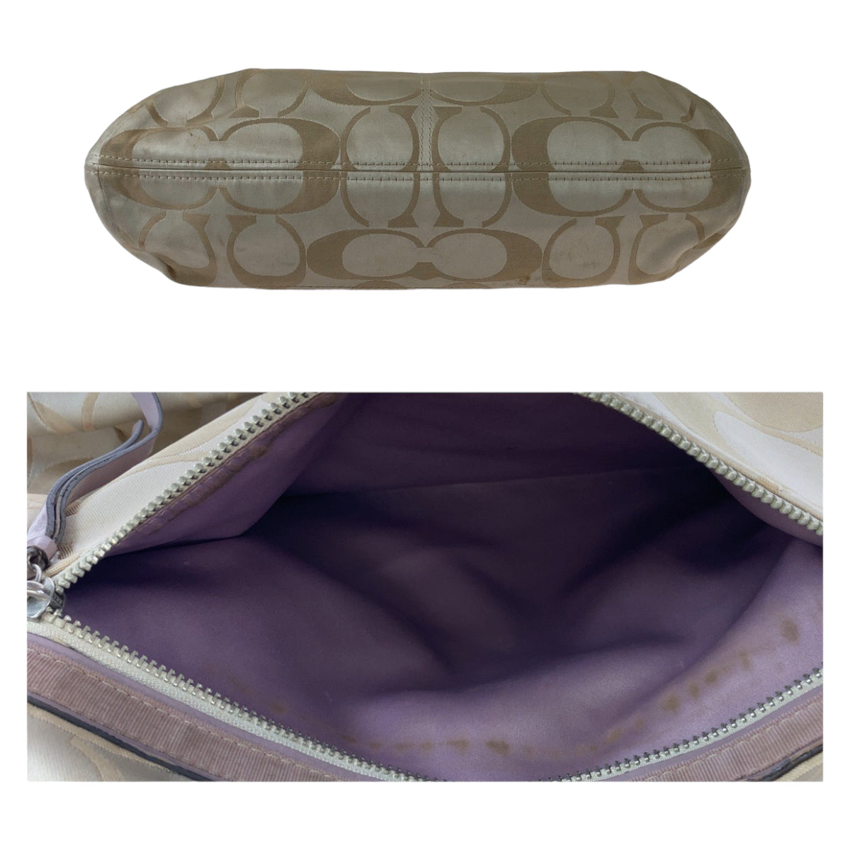 12398
COACH コーチ シグネチャー ベージュ シルバー金具 キャンバス トートバッグ ショルダーバッグ  レディース
