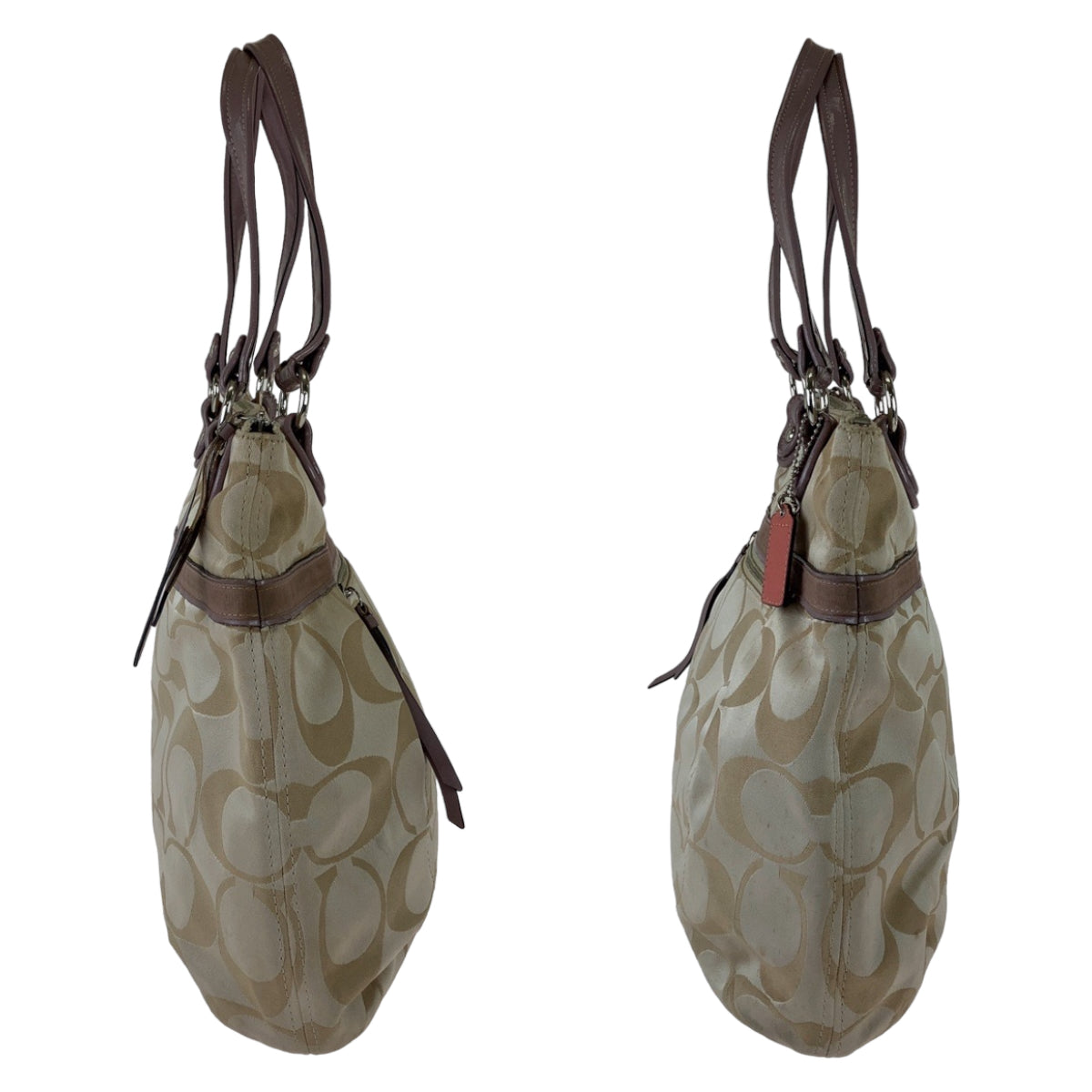 12398
COACH コーチ シグネチャー ベージュ シルバー金具 キャンバス トートバッグ ショルダーバッグ  レディース