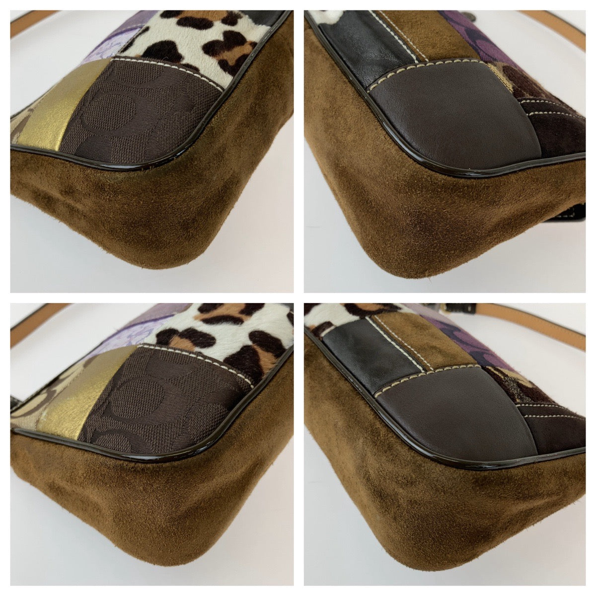COACH コーチ シグネチャー パッチワーク ブラウン マルチカラー ゴールド金具 キャンバス / レザー / スウェード ハンドバッグ アクセサリーポーチ  レディース