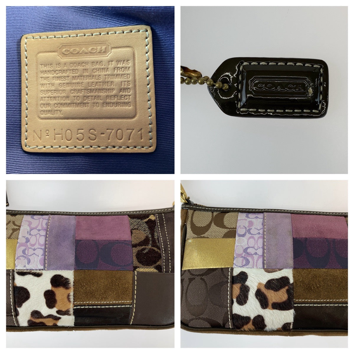 COACH コーチ シグネチャー パッチワーク ブラウン マルチカラー ゴールド金具 キャンバス / レザー / スウェード ハンドバッグ アクセサリーポーチ  レディース