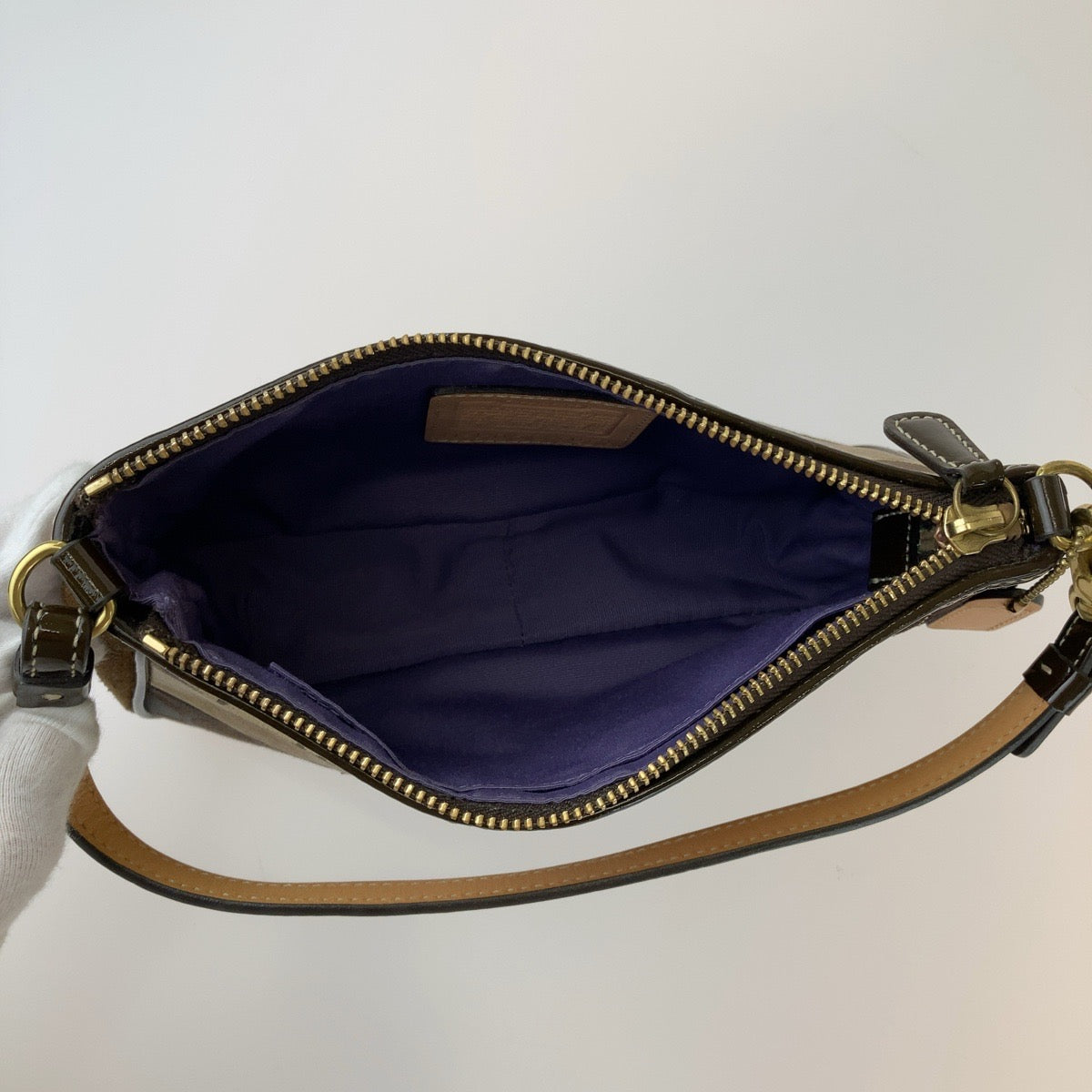COACH コーチ シグネチャー パッチワーク ブラウン マルチカラー ゴールド金具 キャンバス / レザー / スウェード ハンドバッグ アクセサリーポーチ  レディース