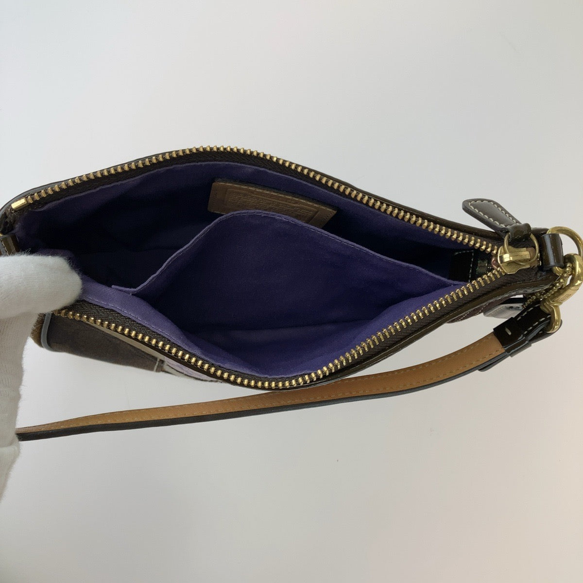 COACH コーチ シグネチャー パッチワーク ブラウン マルチカラー ゴールド金具 キャンバス / レザー / スウェード ハンドバッグ アクセサリーポーチ  レディース