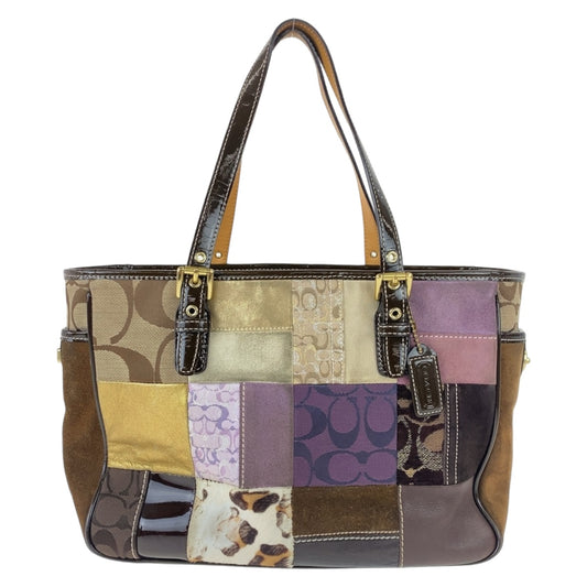 COACH コーチ パッチワーク ブラウン マルチカラー キャンバス / レザー / スウェード トートバッグ ショルダーバッグ  レディース
