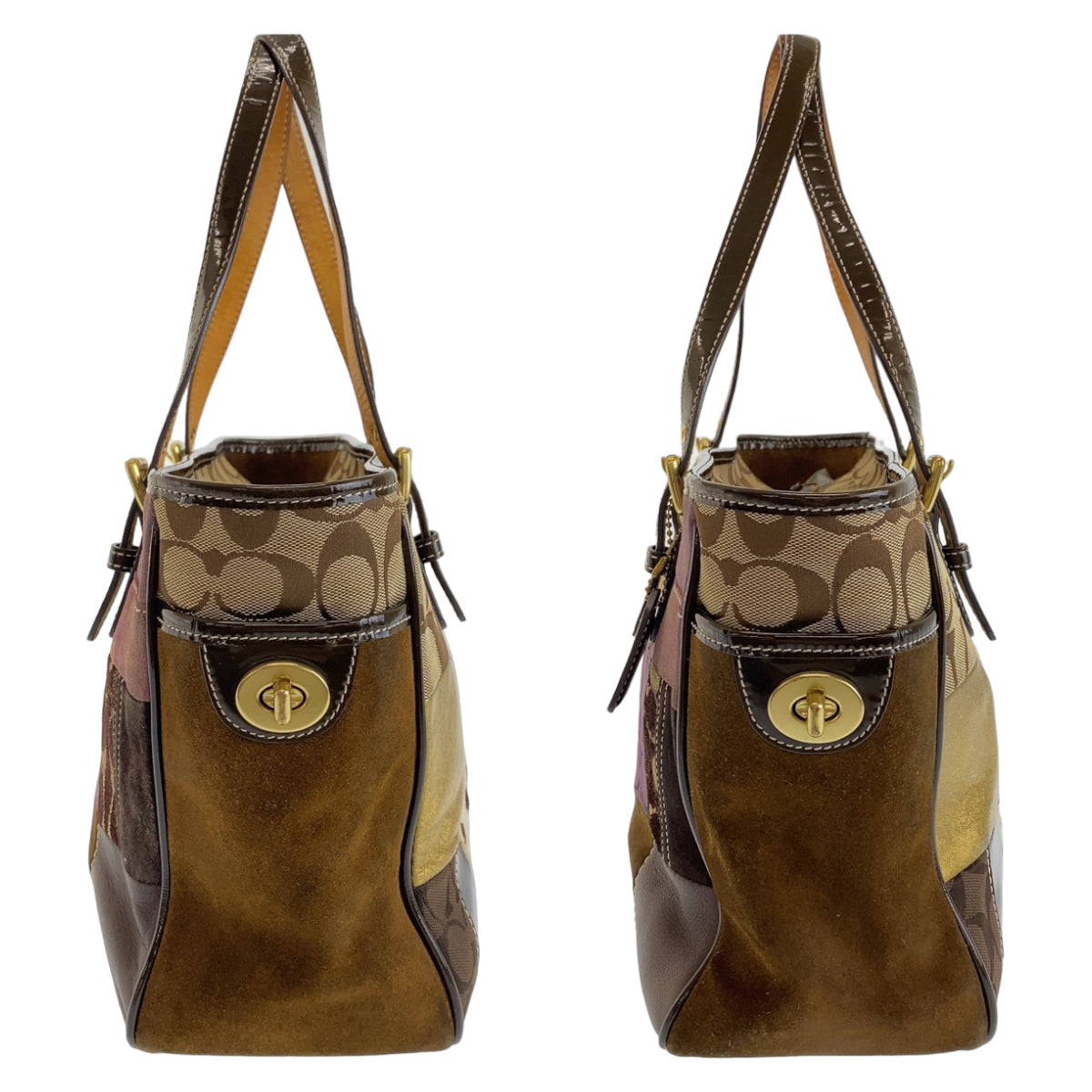 COACH コーチ パッチワーク ブラウン マルチカラー キャンバス / レザー / スウェード トートバッグ ショルダーバッグ  レディース