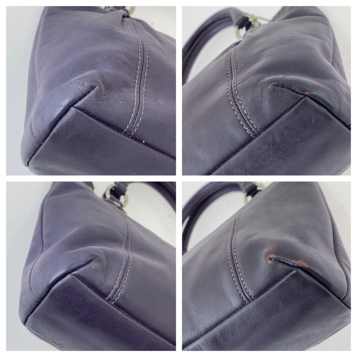 12384
 COACH Colette Purple Silver Hardware Leather Tote Bag Handbag for Women