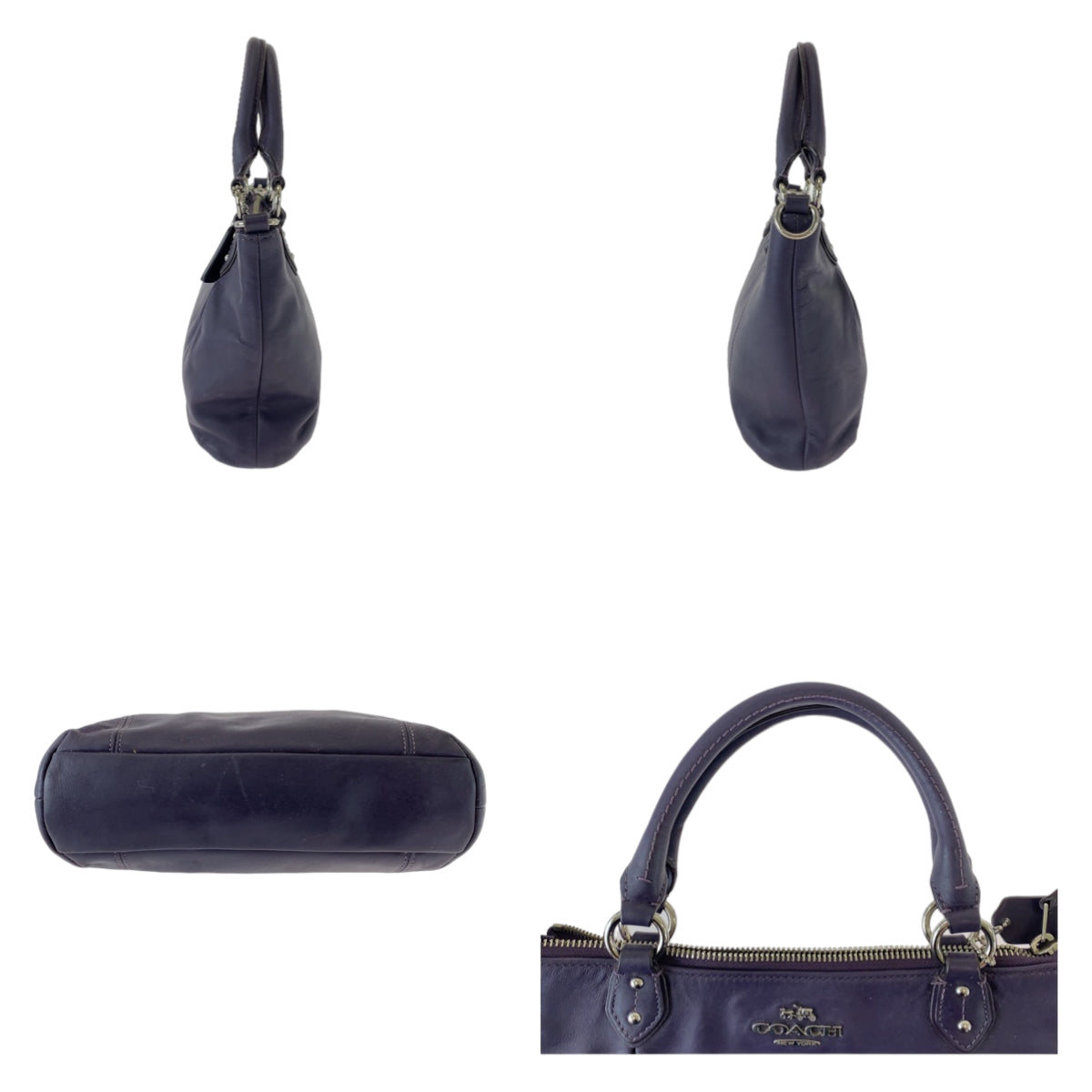 12384
 COACH Colette Purple Silver Hardware Leather Tote Bag Handbag for Women