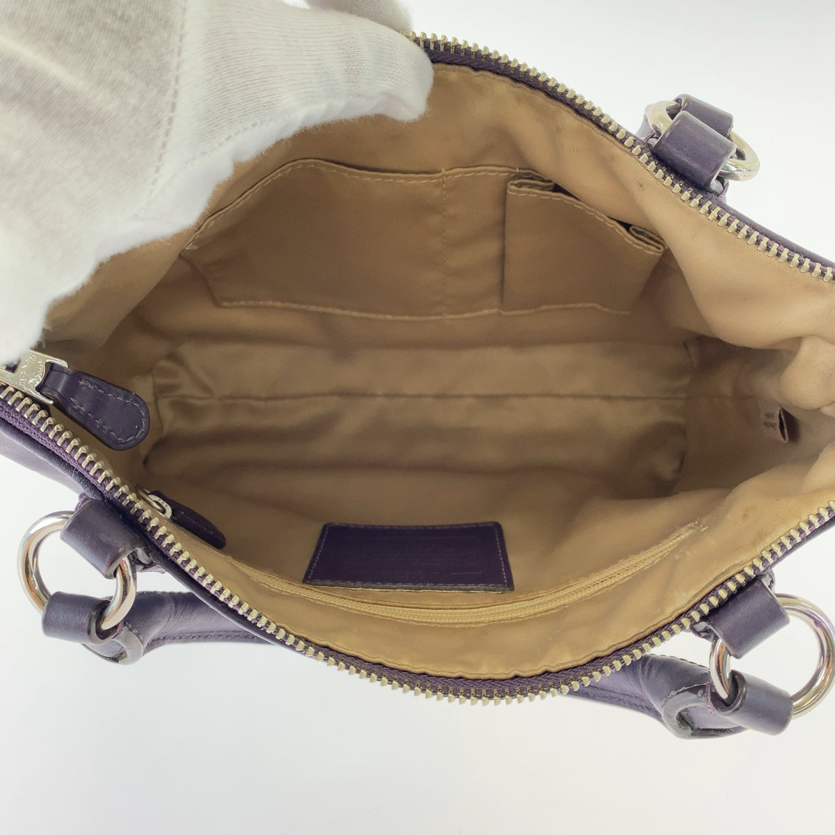 12384
COACH コーチ コレット パープル シルバー金具 レザー トートバッグ ハンドバッグ レディース AB5