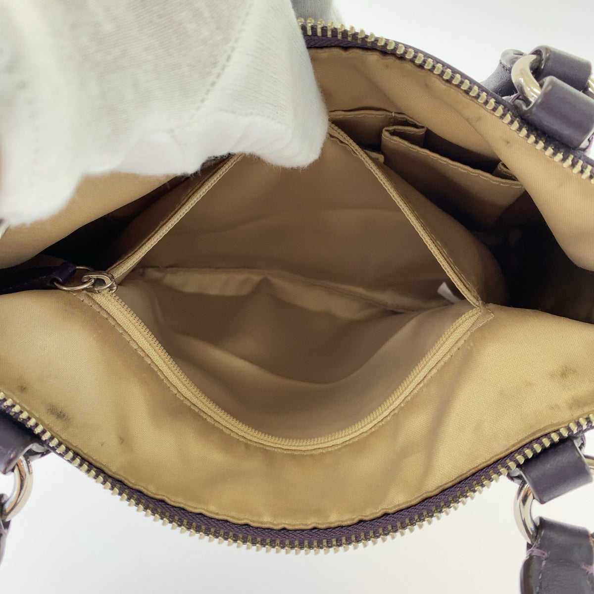 12384
COACH コーチ コレット パープル シルバー金具 レザー トートバッグ ハンドバッグ レディース AB5