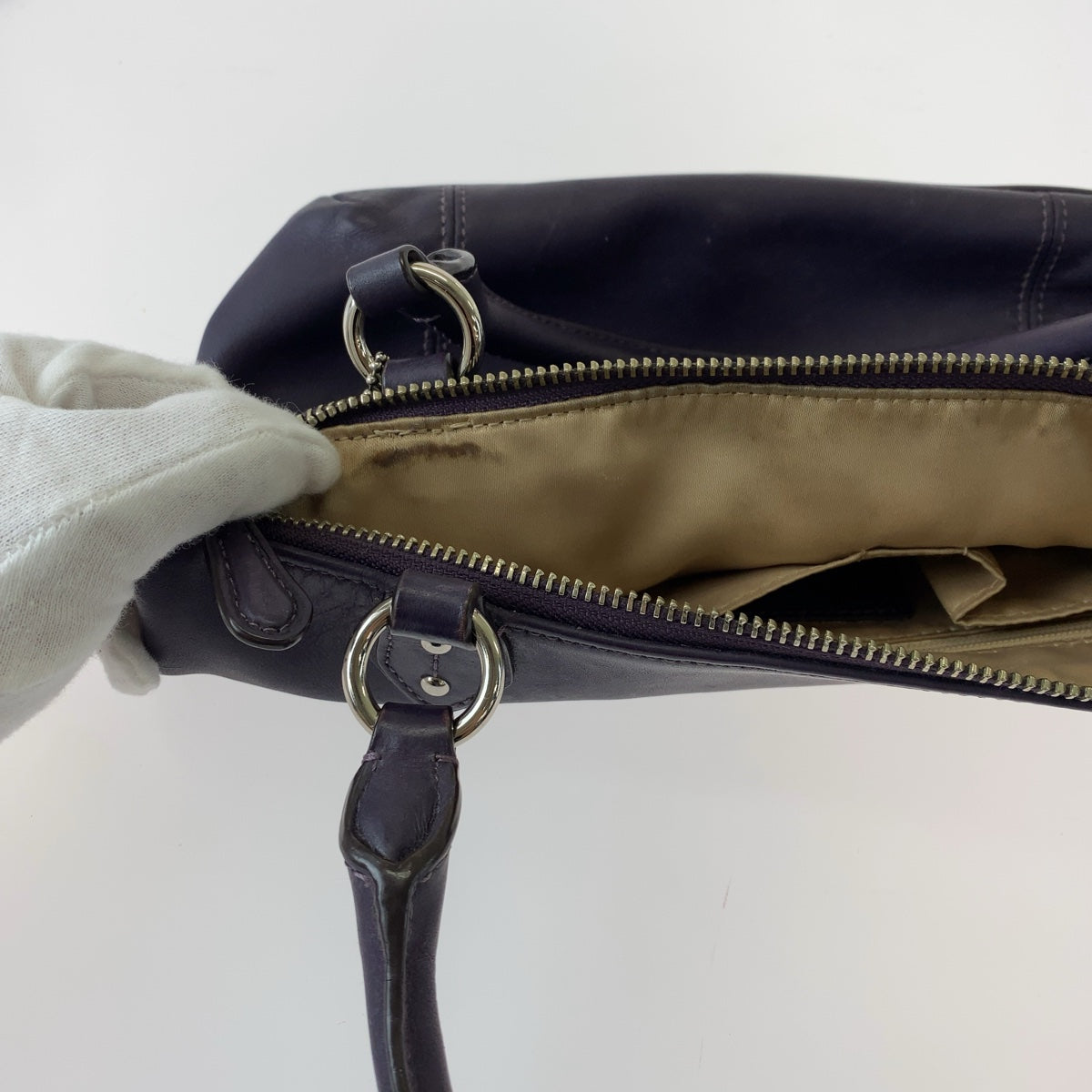 12384
 COACH Colette Purple Silver Hardware Leather Tote Bag Handbag for Women