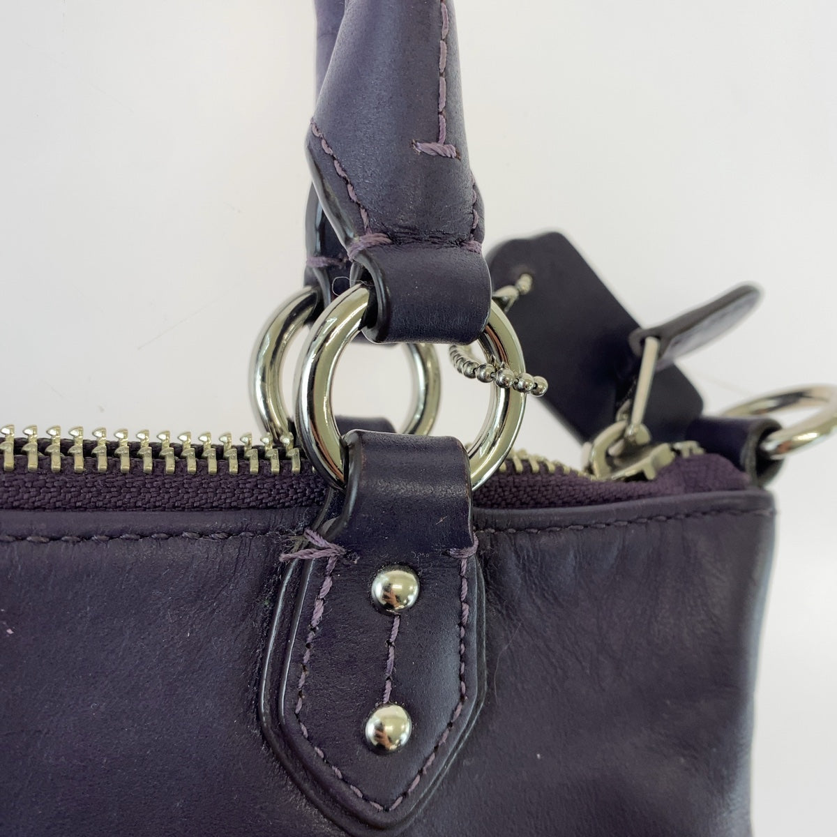 12384
 COACH Colette Purple Silver Hardware Leather Tote Bag Handbag for Women