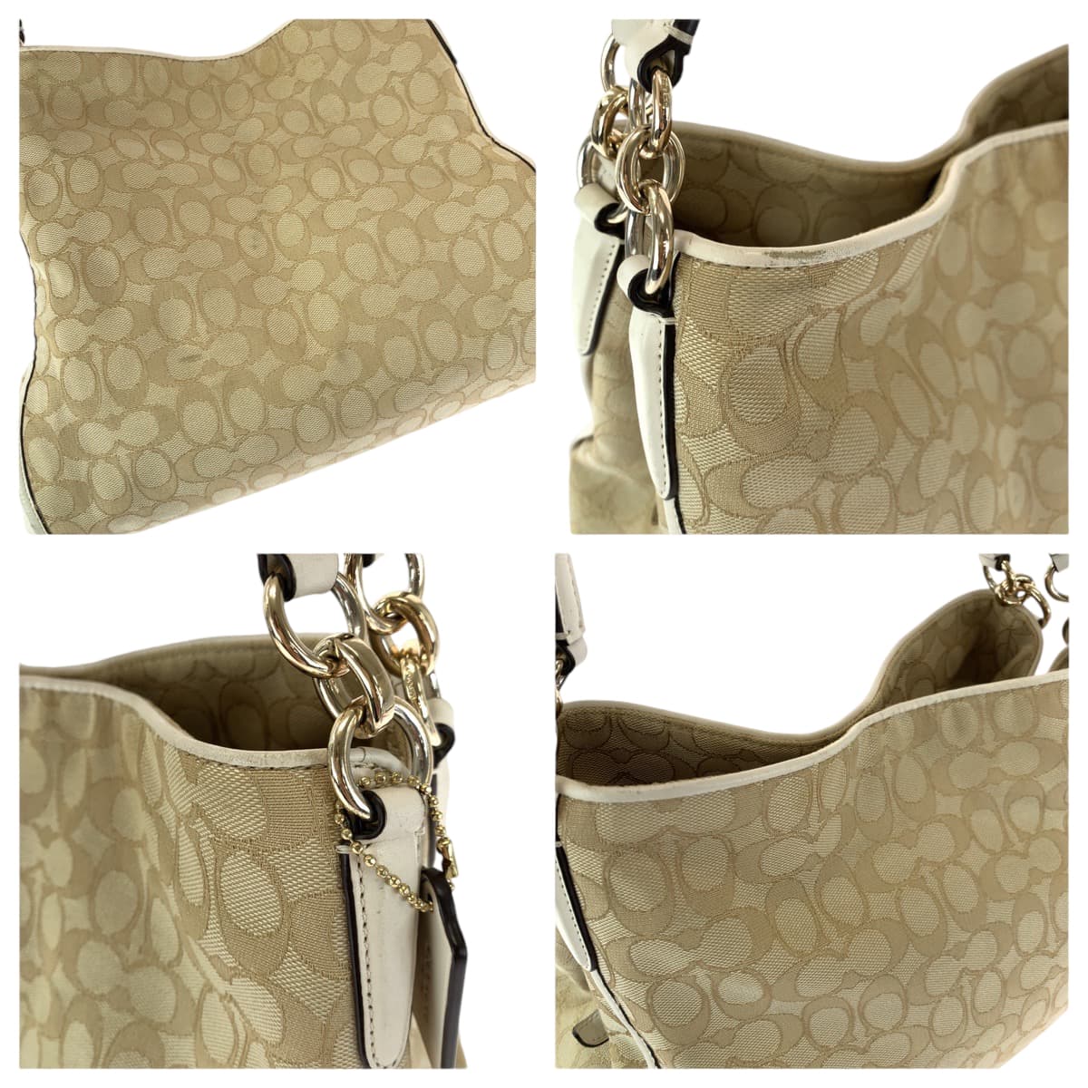 12875
COACH コーチ シグネチャー ベージュ ホワイト ゴールド金具 キャンバス F36424 ショルダーバッグ ハンドバッグ  レディース AB5