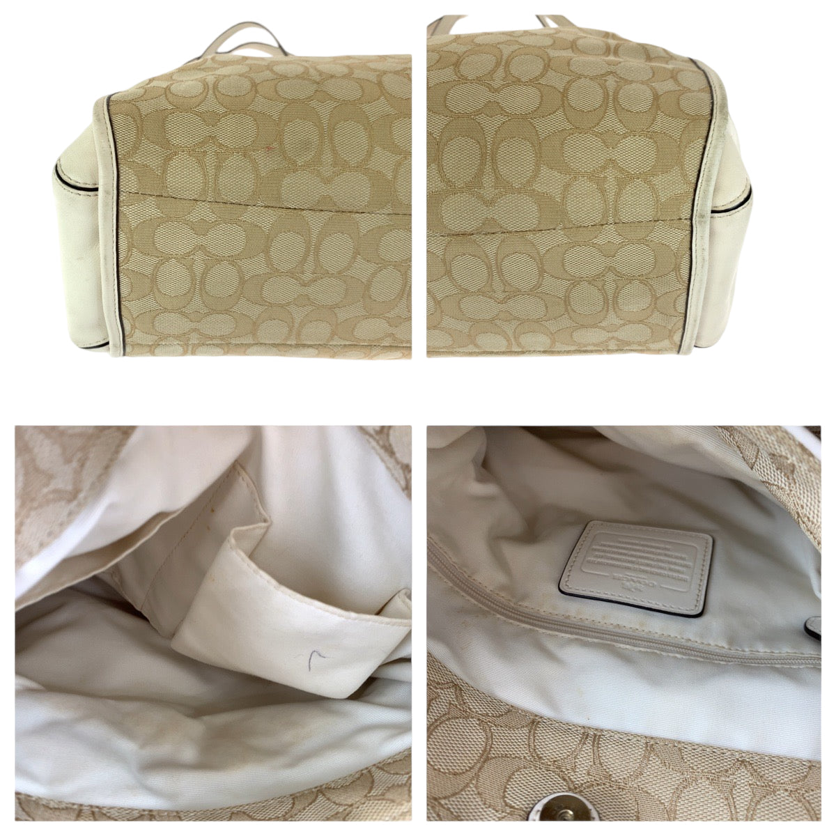 12875
COACH コーチ シグネチャー ベージュ ホワイト ゴールド金具 キャンバス F36424 ショルダーバッグ ハンドバッグ  レディース AB5