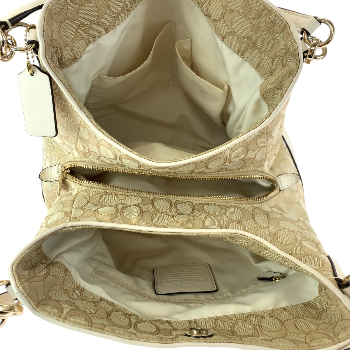 12875
COACH コーチ シグネチャー ベージュ ホワイト ゴールド金具 キャンバス F36424 ショルダーバッグ ハンドバッグ  レディース AB5