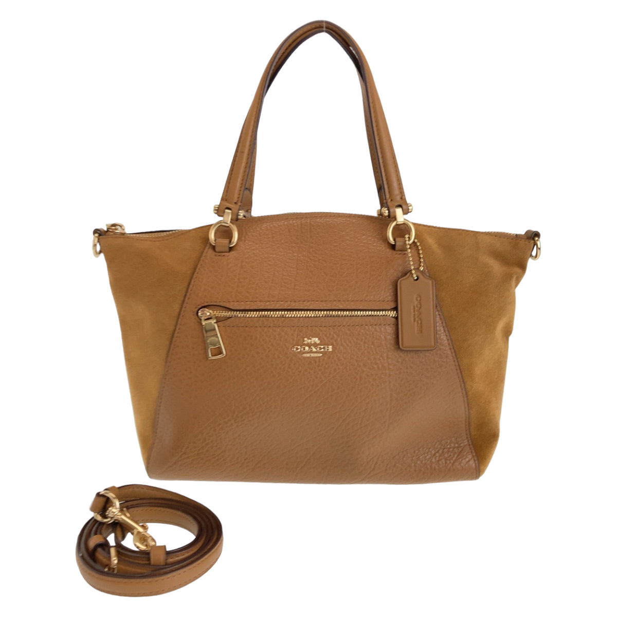 112382
COACH コーチ ライトブラウン キャメル ゴールド金具 レザー / スウェード トートバッグ ショルダーバッグ 2way  レディース