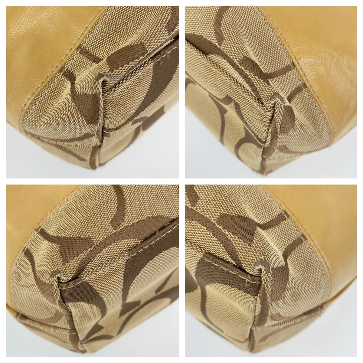 12378
 COACH Signature Beige Brown Pink Gold Hardware Canvas/Leather Tote Bag Shoulder Bag Women's