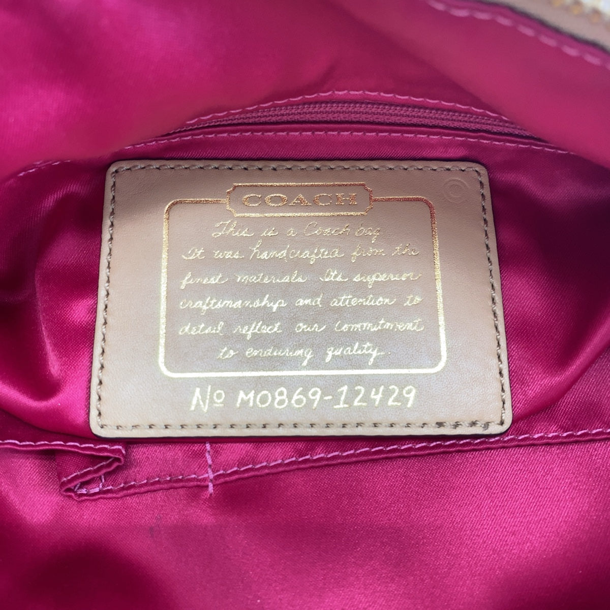 12378
 COACH Signature Beige Brown Pink Gold Hardware Canvas/Leather Tote Bag Shoulder Bag Women's