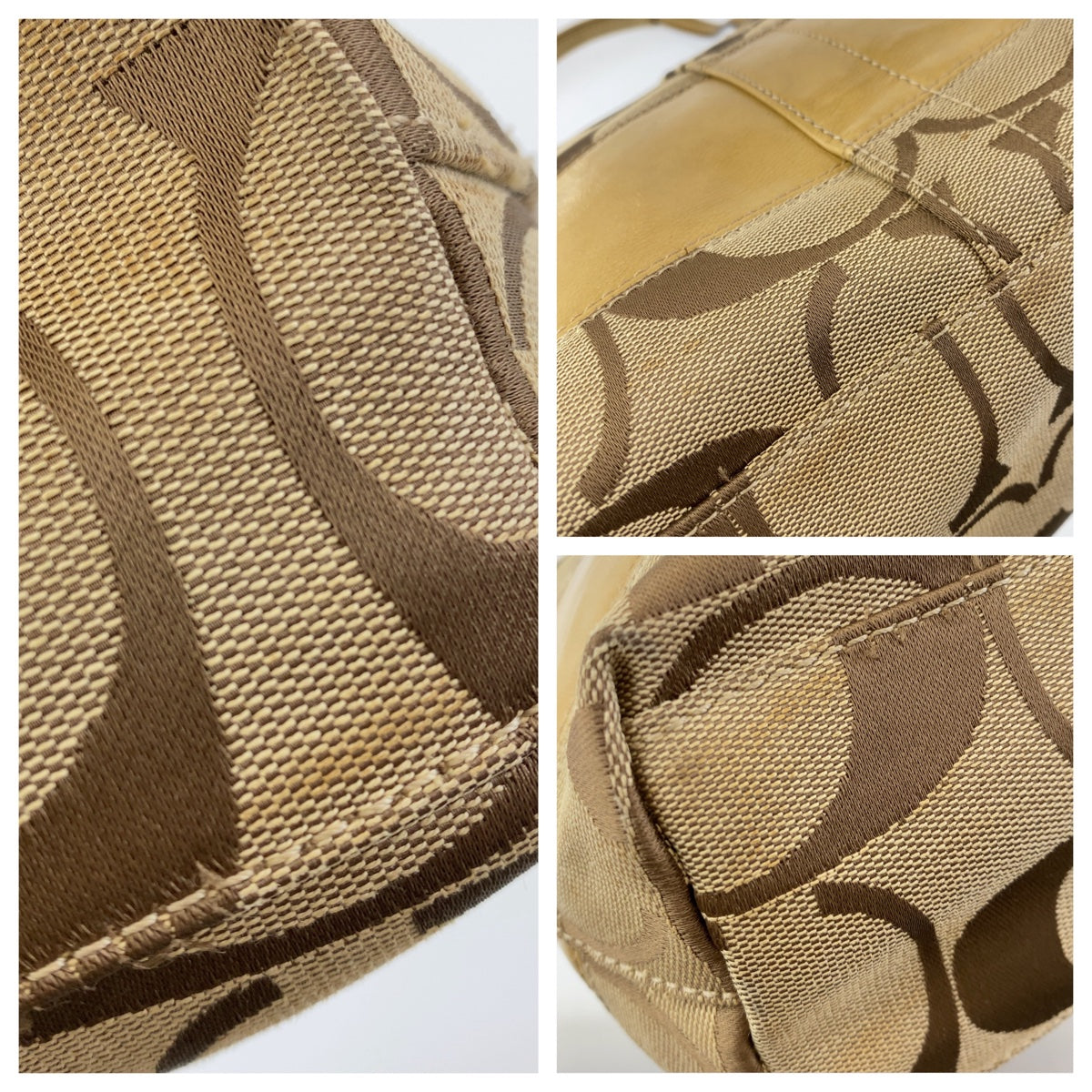 12378
 COACH Signature Beige Brown Pink Gold Hardware Canvas/Leather Tote Bag Shoulder Bag Women's