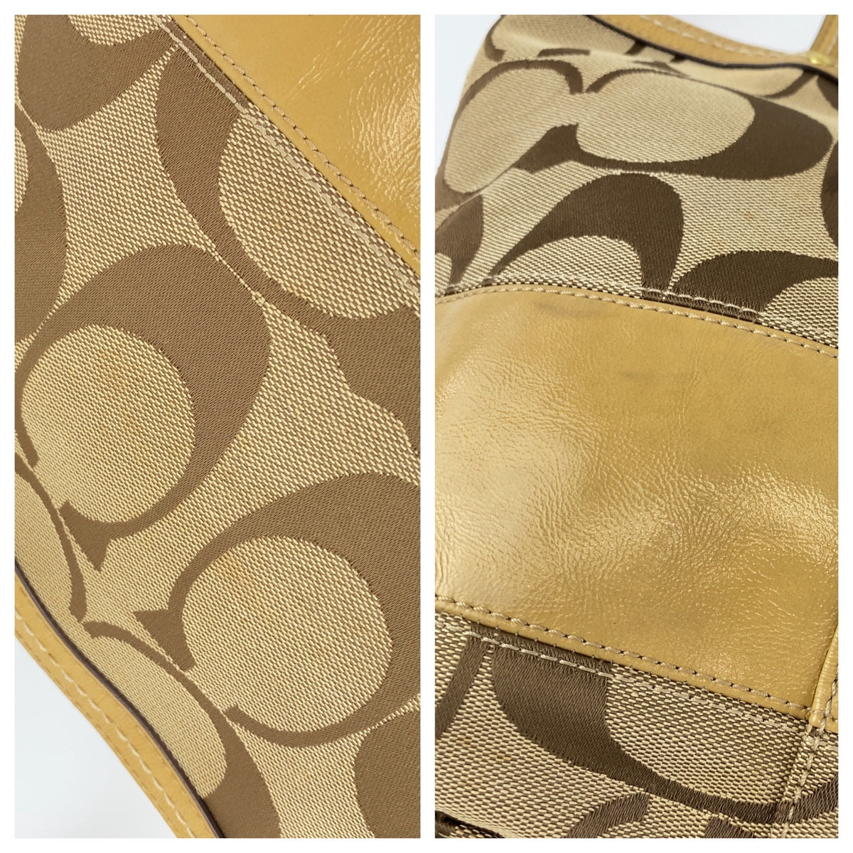 12378
 COACH Signature Beige Brown Pink Gold Hardware Canvas/Leather Tote Bag Shoulder Bag Women's