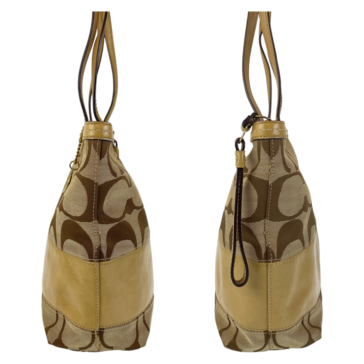 12378
 COACH Signature Beige Brown Pink Gold Hardware Canvas/Leather Tote Bag Shoulder Bag Women's