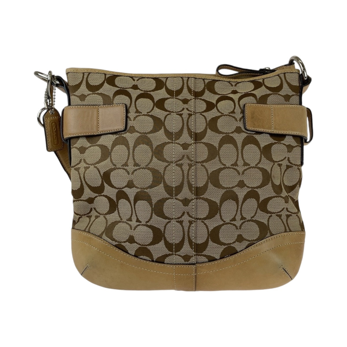 12377
COACH コーチ シグネチャー ベージュ シルバー金具 キャンバス 斜め掛け ショルダーバッグ  レディース AB5