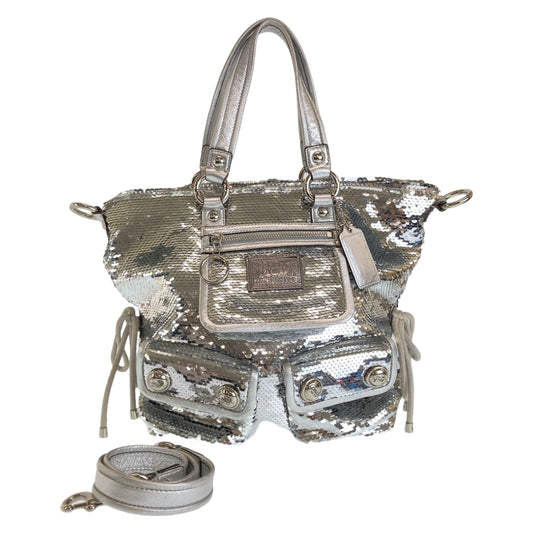 COACH コーチ ポピー スパンコール シルバー パープル シルバー金具 レザー / スパンコール トートバッグ ショルダーバッグ 2way  レディース