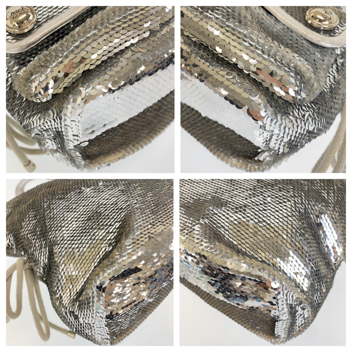 COACH コーチ ポピー スパンコール シルバー パープル シルバー金具 レザー / スパンコール トートバッグ ショルダーバッグ 2way  レディース
