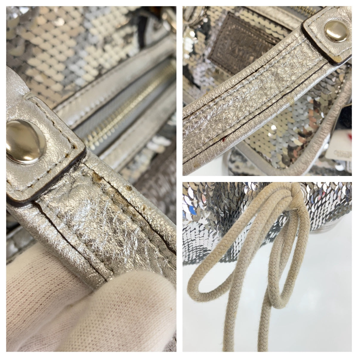 COACH コーチ ポピー スパンコール シルバー パープル シルバー金具 レザー / スパンコール トートバッグ ショルダーバッグ 2way  レディース