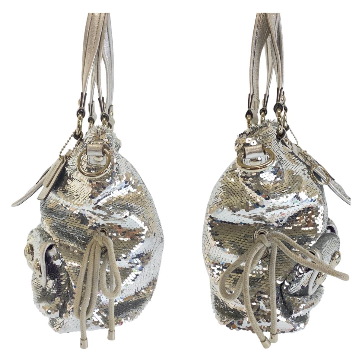 COACH コーチ ポピー スパンコール シルバー パープル シルバー金具 レザー / スパンコール トートバッグ ショルダーバッグ 2way  レディース