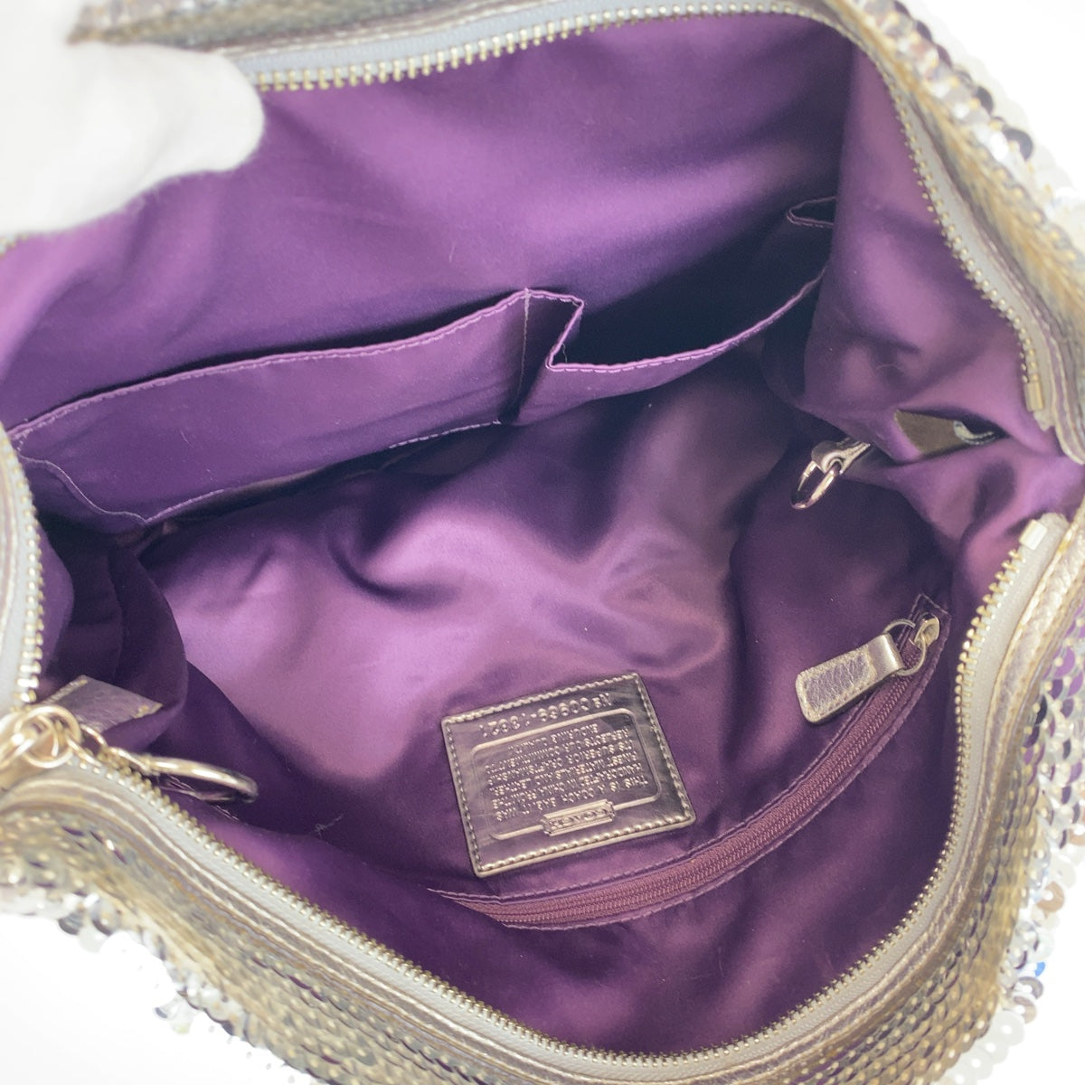 COACH コーチ ポピー スパンコール シルバー パープル シルバー金具 レザー / スパンコール トートバッグ ショルダーバッグ 2way  レディース