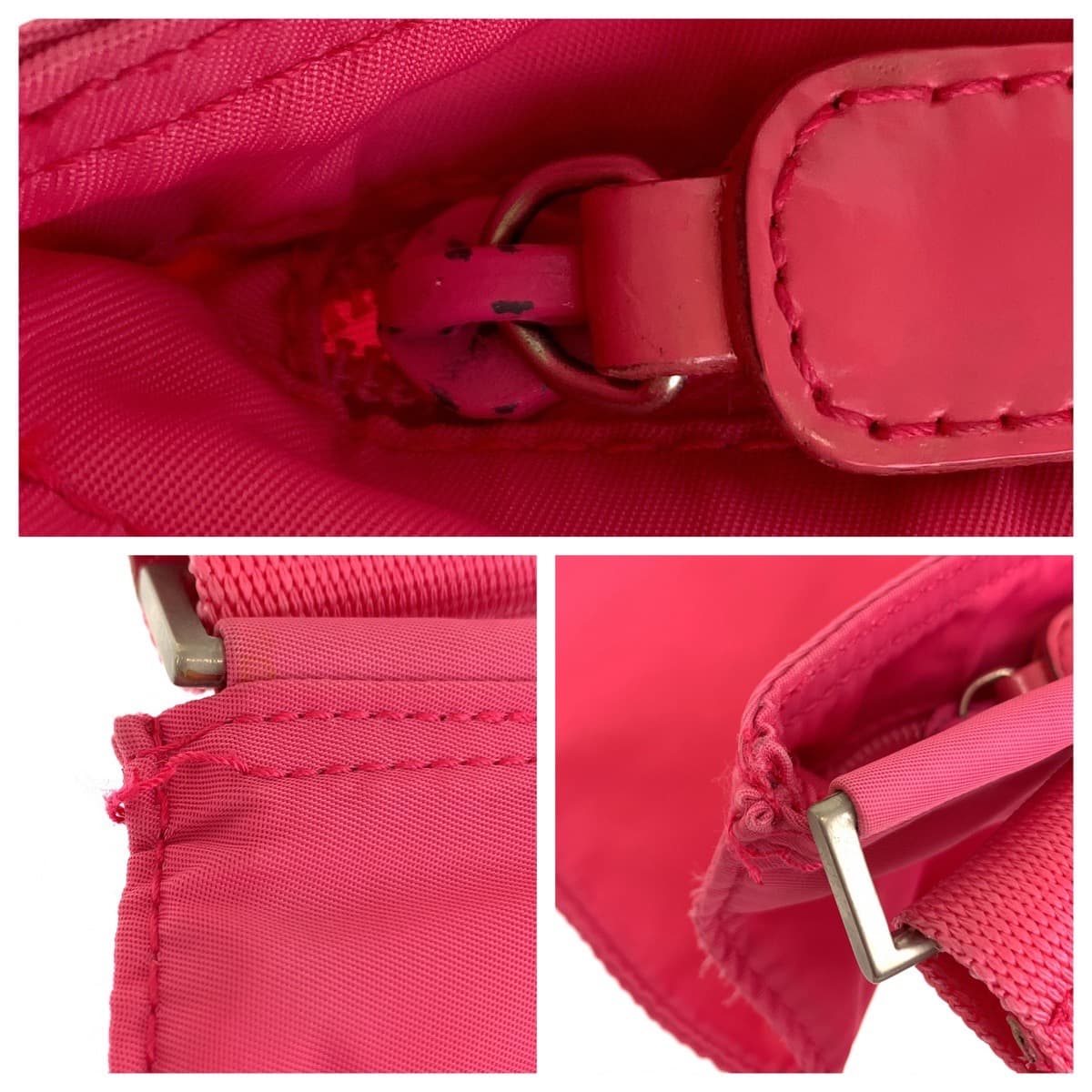 11570
PRADA プラダ テスート 三角ロゴ ピンク シルバー金具 ナイロン 斜め掛け ショルダーバッグ  レディース
