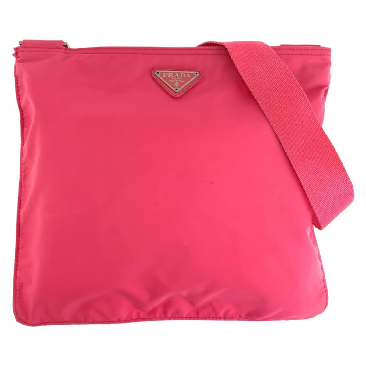 11570
PRADA プラダ テスート 三角ロゴ ピンク シルバー金具 ナイロン 斜め掛け ショルダーバッグ  レディース