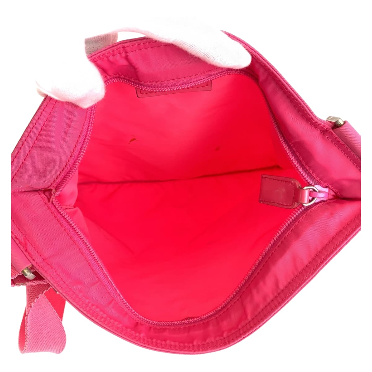 11570
PRADA プラダ テスート 三角ロゴ ピンク シルバー金具 ナイロン 斜め掛け ショルダーバッグ  レディース