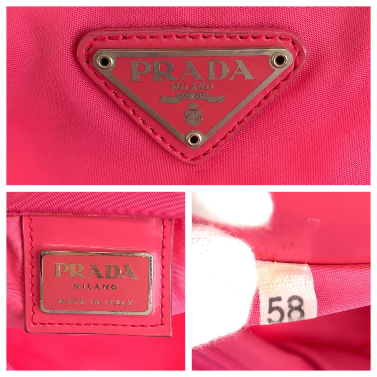 11570
PRADA プラダ テスート 三角ロゴ ピンク シルバー金具 ナイロン 斜め掛け ショルダーバッグ  レディース