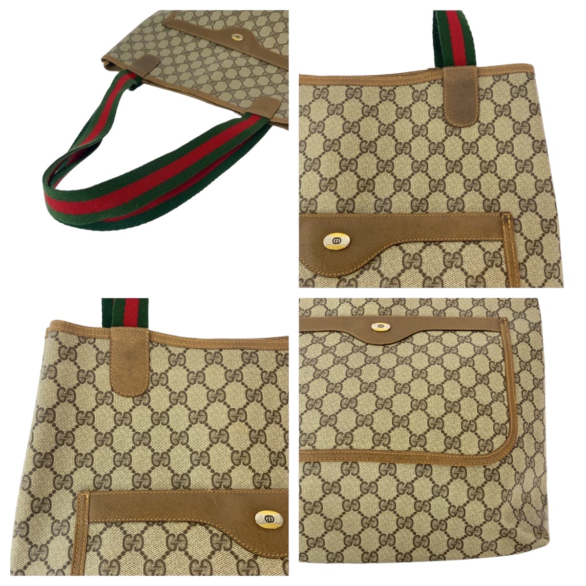 12395
GUCCI グッチ ヴィンテージ オールドグッチ シェリーライン ベージュ ブラウン ゴールド金具 GGスプリームキャンバス 56 02 003 トートバッグ ショルダーバッグ  メンズ