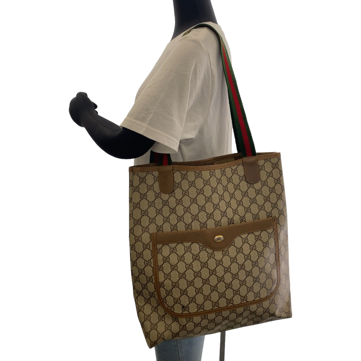 12395
GUCCI グッチ ヴィンテージ オールドグッチ シェリーライン ベージュ ブラウン ゴールド金具 GGスプリームキャンバス 56 02 003 トートバッグ ショルダーバッグ  メンズ
