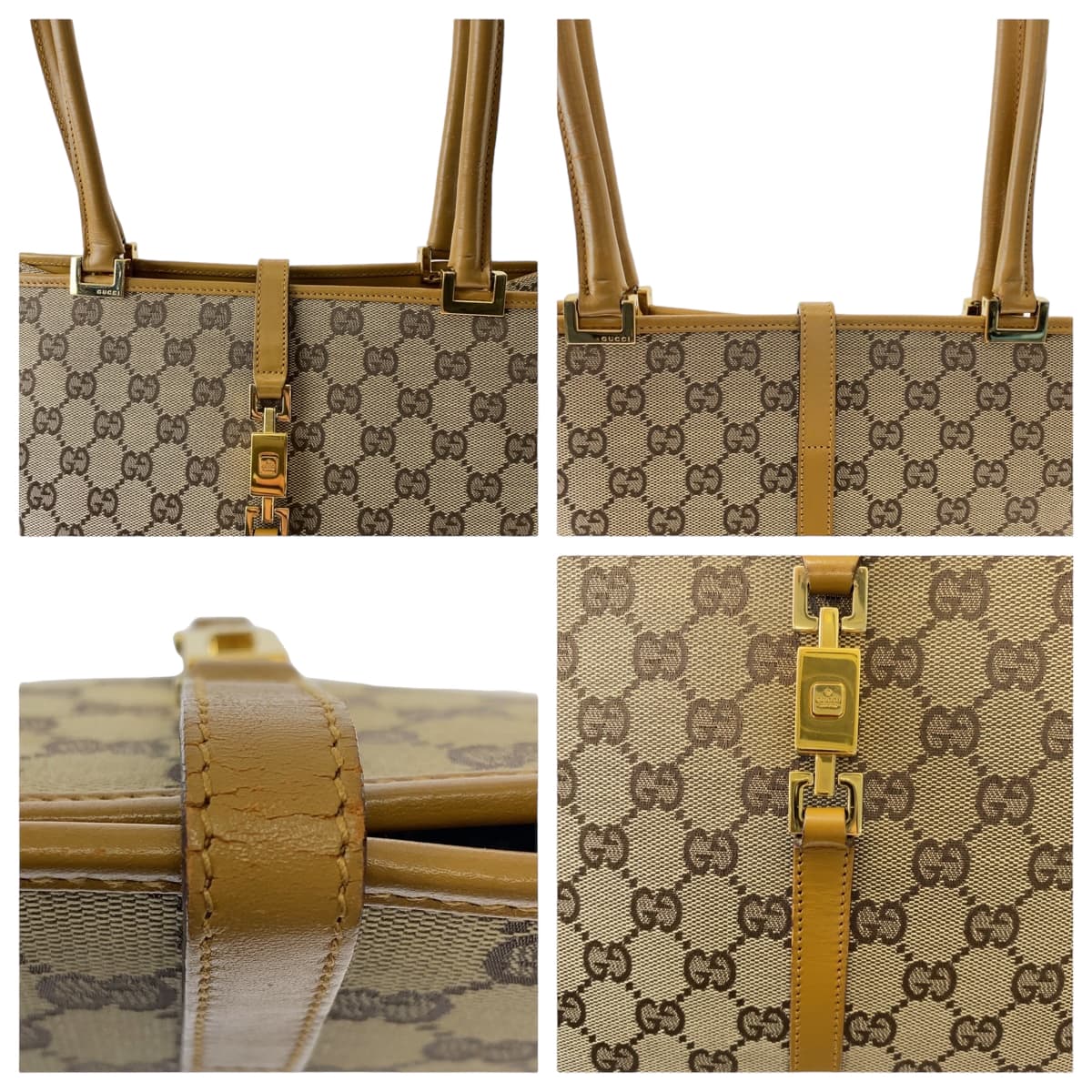 GUCCI グッチ ジャッキー ベージュ ブラウン ゴールド金具 GGキャンバス 002 1073 トートバッグ ショルダーバッグ  レディース