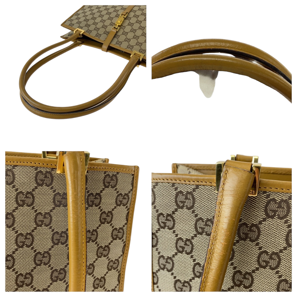 GUCCI グッチ ジャッキー ベージュ ブラウン ゴールド金具 GGキャンバス 002 1073 トートバッグ ショルダーバッグ  レディース