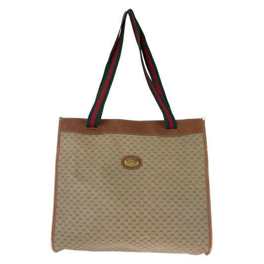 11591
 GUCCI Vintage Old Gucci Sherry Line Micro GG Brown Gold Hardware GG Supreme Canvas/Leather 002 39 0044 Tote Bag Shoulder Bag Unisex Women's