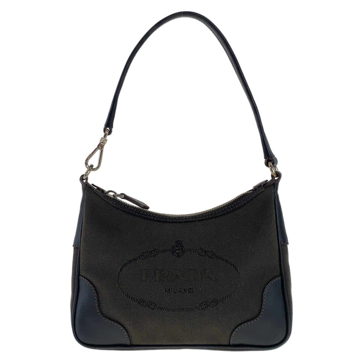 PRADA Prada Logo Jacquard Hobo Brown Silver Hardware Canvas/Leather Shoulder Bag One Shoulder Bag Women's
