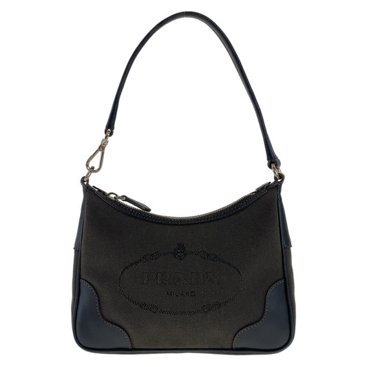 PRADA Prada Logo Jacquard Hobo Brown Silver Hardware Canvas/Leather Shoulder Bag One Shoulder Bag Women's
