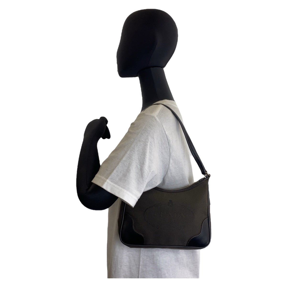 PRADA Prada Logo Jacquard Hobo Brown Silver Hardware Canvas/Leather Shoulder Bag One Shoulder Bag Women's