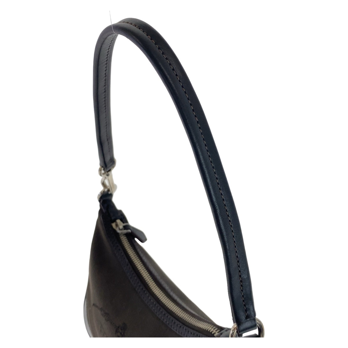 PRADA Prada Logo Jacquard Hobo Brown Silver Hardware Canvas/Leather Shoulder Bag One Shoulder Bag Women's