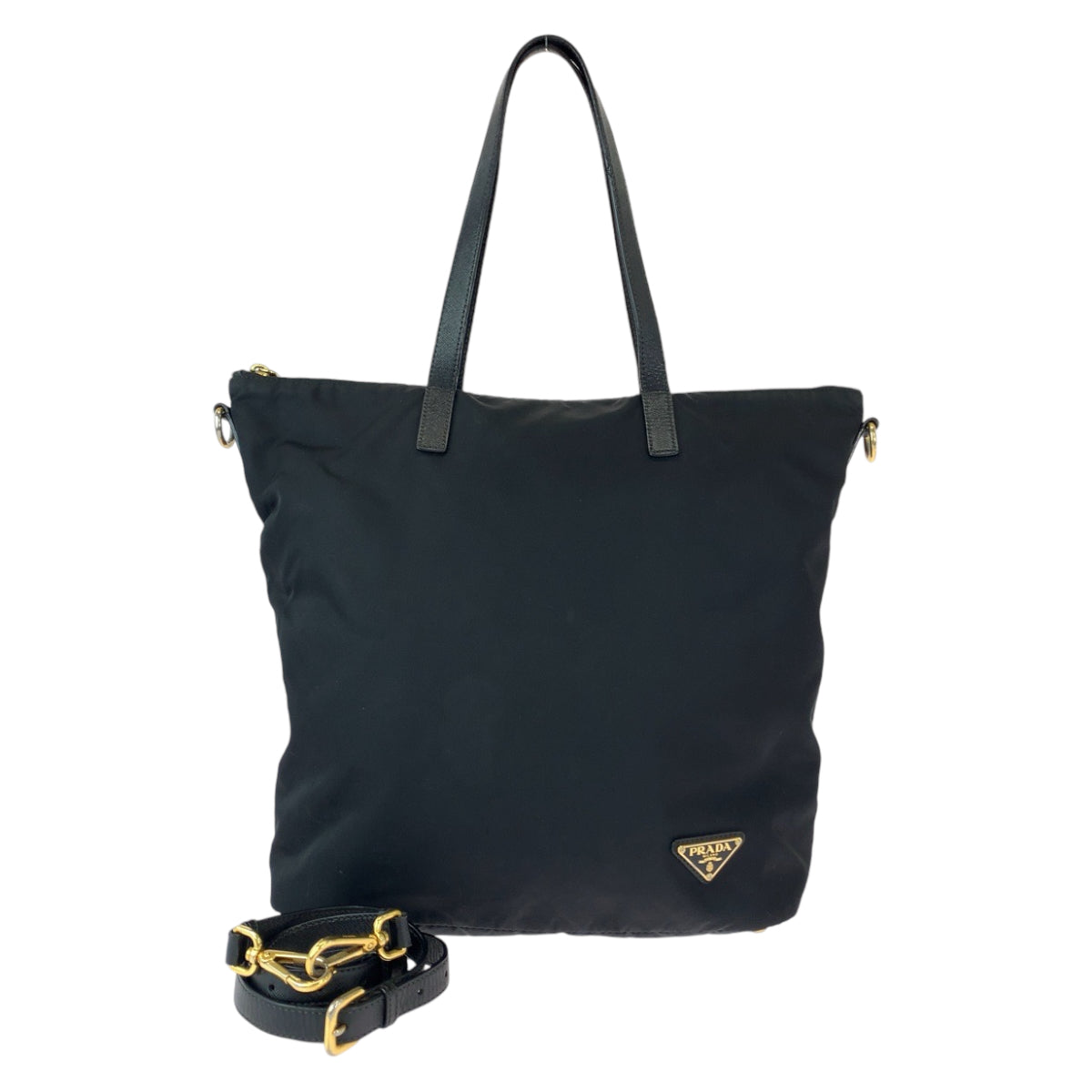 12391
PRADA プラダ テスート 三角ロゴプレート ブラック 黒 ゴールド金具 ナイロン ショルダーバッグ トートバッグ 2way  レディース