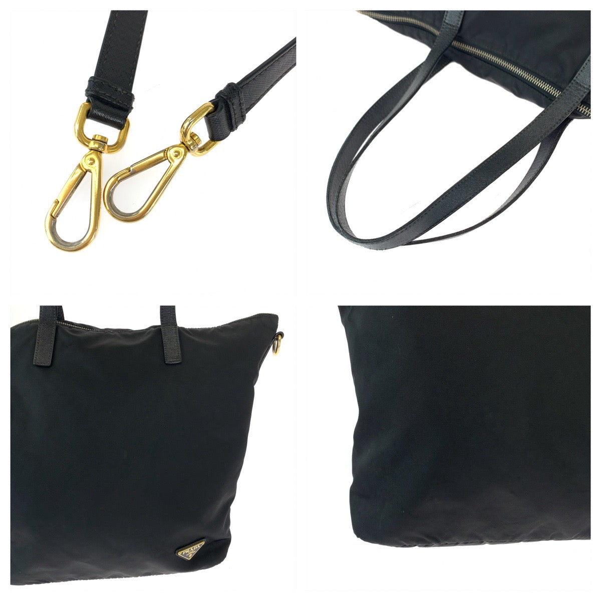 12391
PRADA プラダ テスート 三角ロゴプレート ブラック 黒 ゴールド金具 ナイロン ショルダーバッグ トートバッグ 2way  レディース