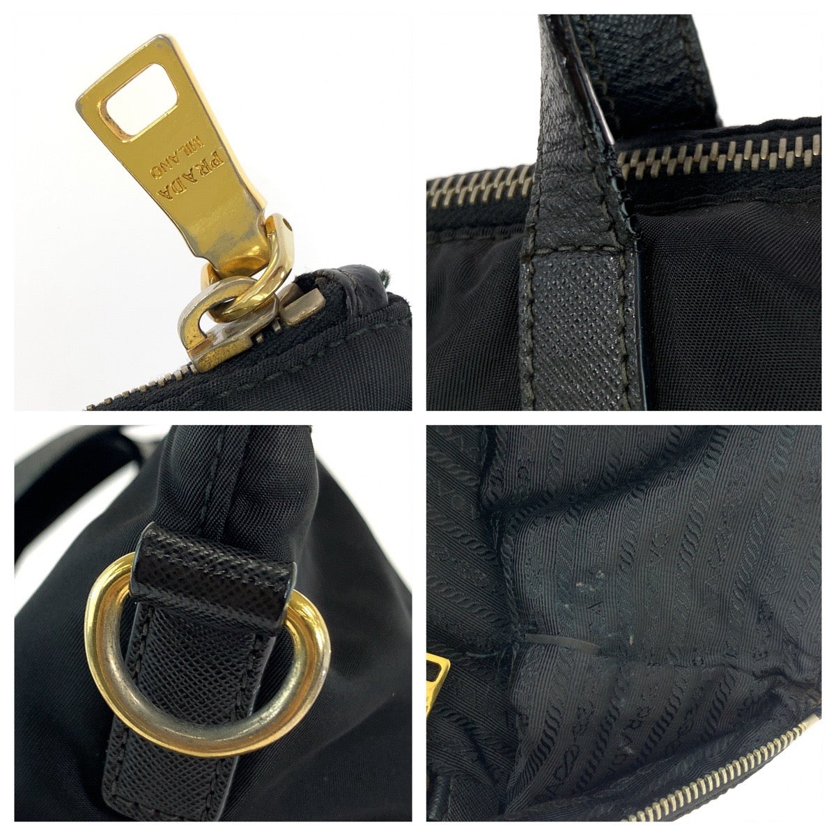 12391
PRADA プラダ テスート 三角ロゴプレート ブラック 黒 ゴールド金具 ナイロン ショルダーバッグ トートバッグ 2way  レディース
