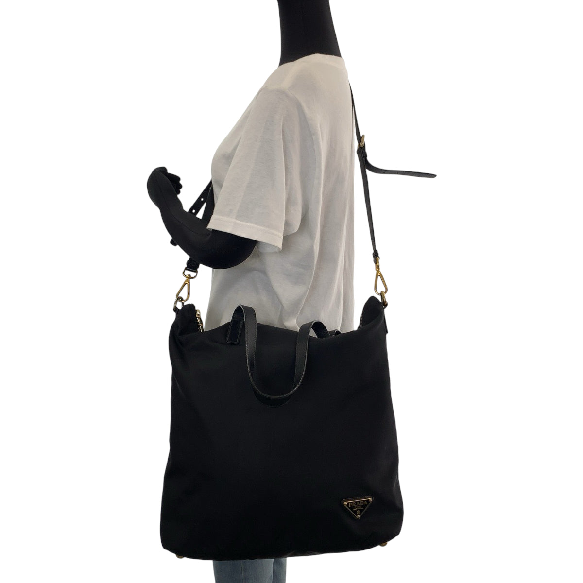 12391
PRADA プラダ テスート 三角ロゴプレート ブラック 黒 ゴールド金具 ナイロン ショルダーバッグ トートバッグ 2way  レディース