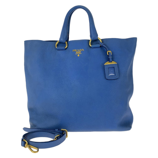 PRADA Vitello Dino unisex blue gold hardware leather tote bag shoulder bag 2way ladies