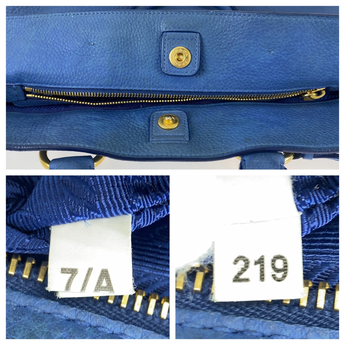 PRADA Vitello Dino unisex blue gold hardware leather tote bag shoulder bag 2way ladies