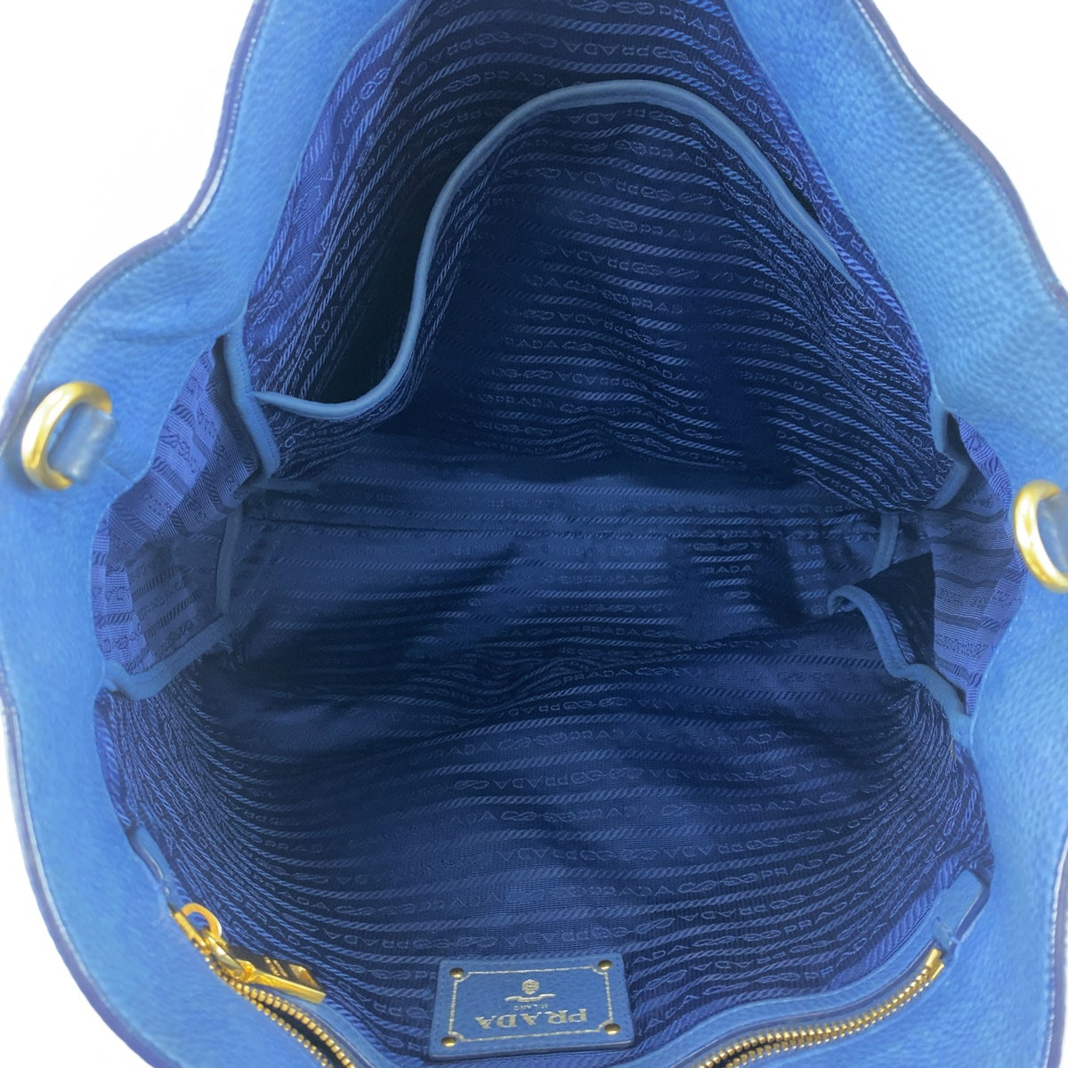 PRADA Vitello Dino unisex blue gold hardware leather tote bag shoulder bag 2way ladies