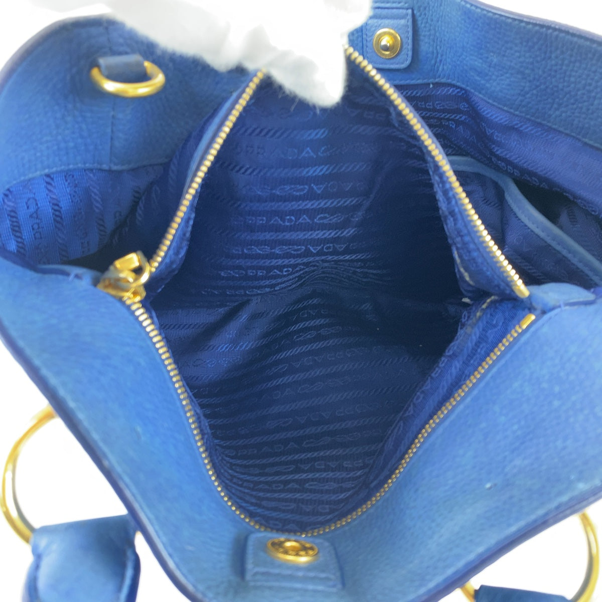 PRADA Vitello Dino unisex blue gold hardware leather tote bag shoulder bag 2way ladies